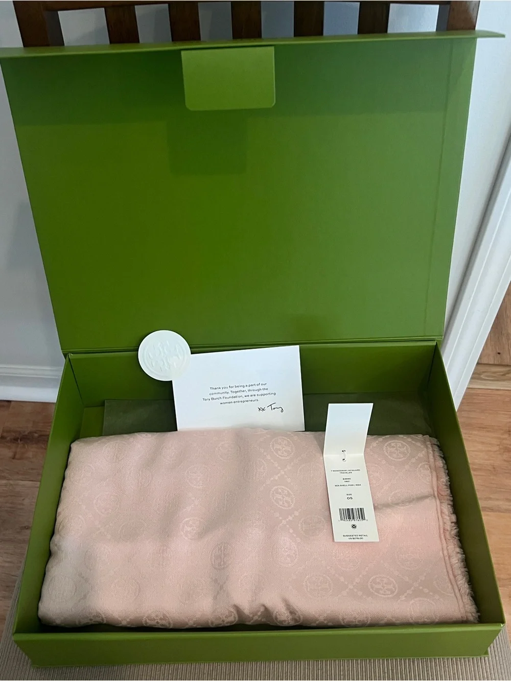 TORY BURCH• Pink Logo-Patterned Jacquard travelers Scarf in Gift Box